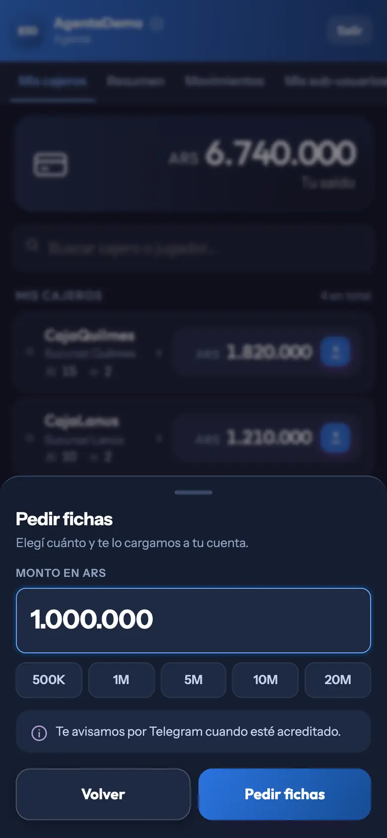 Pedir 1.000.000 de fichas