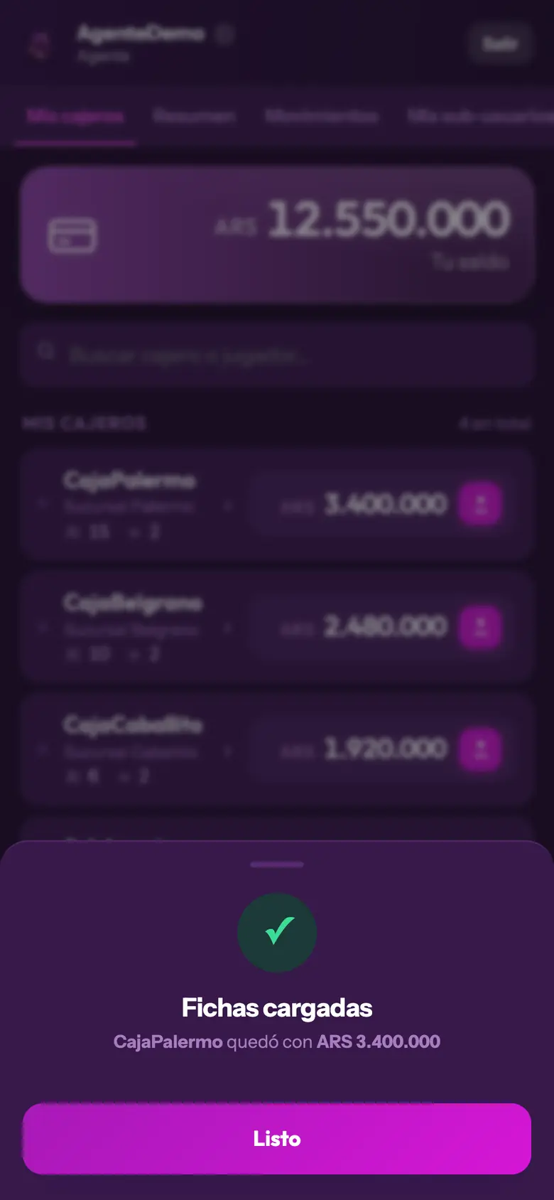 Panel de Ganamos: carga confirmada