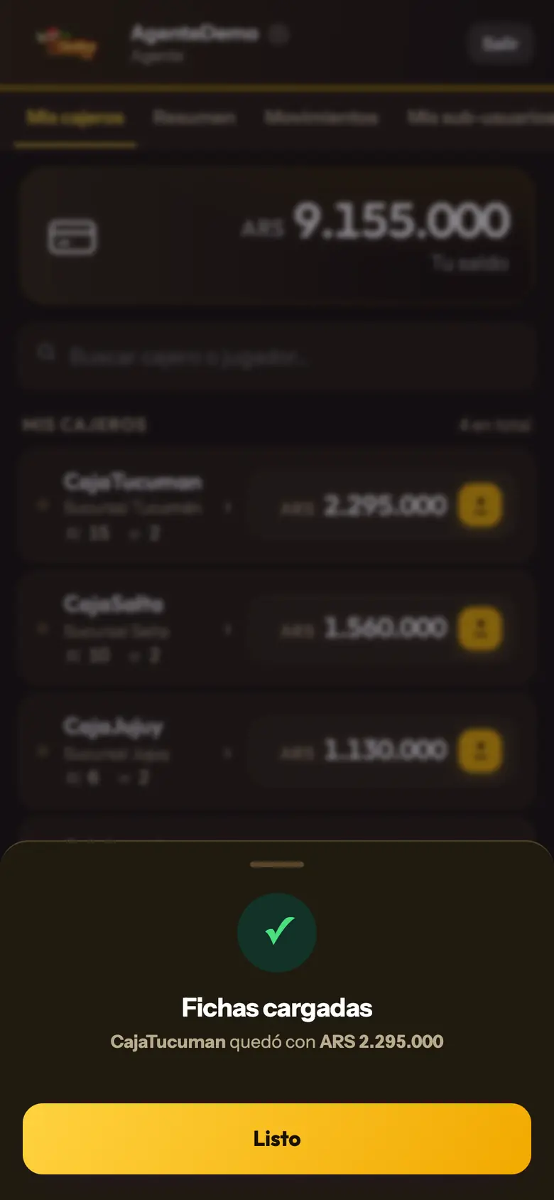Panel de Tío Rico: carga confirmada