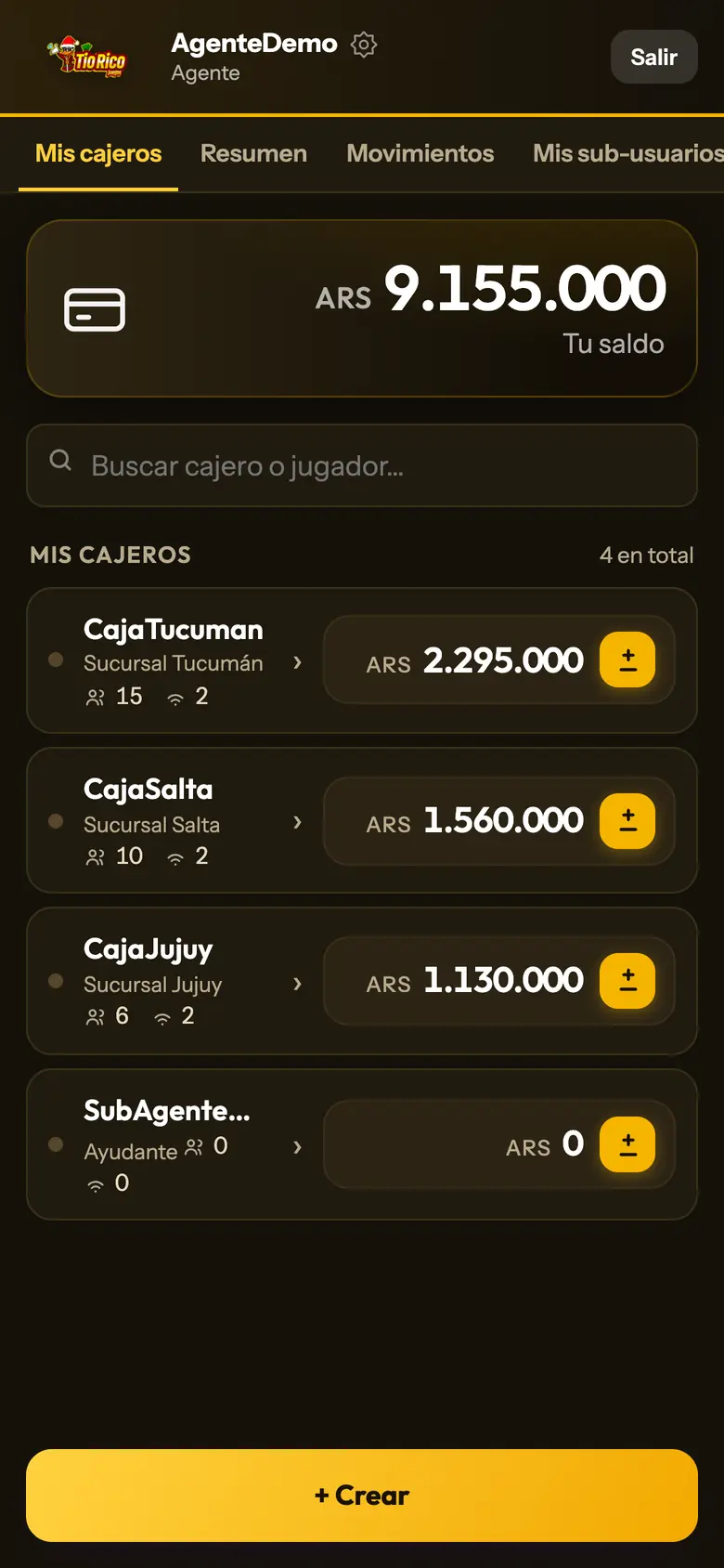 Panel de Tío Rico: la caja con el saldo nuevo
